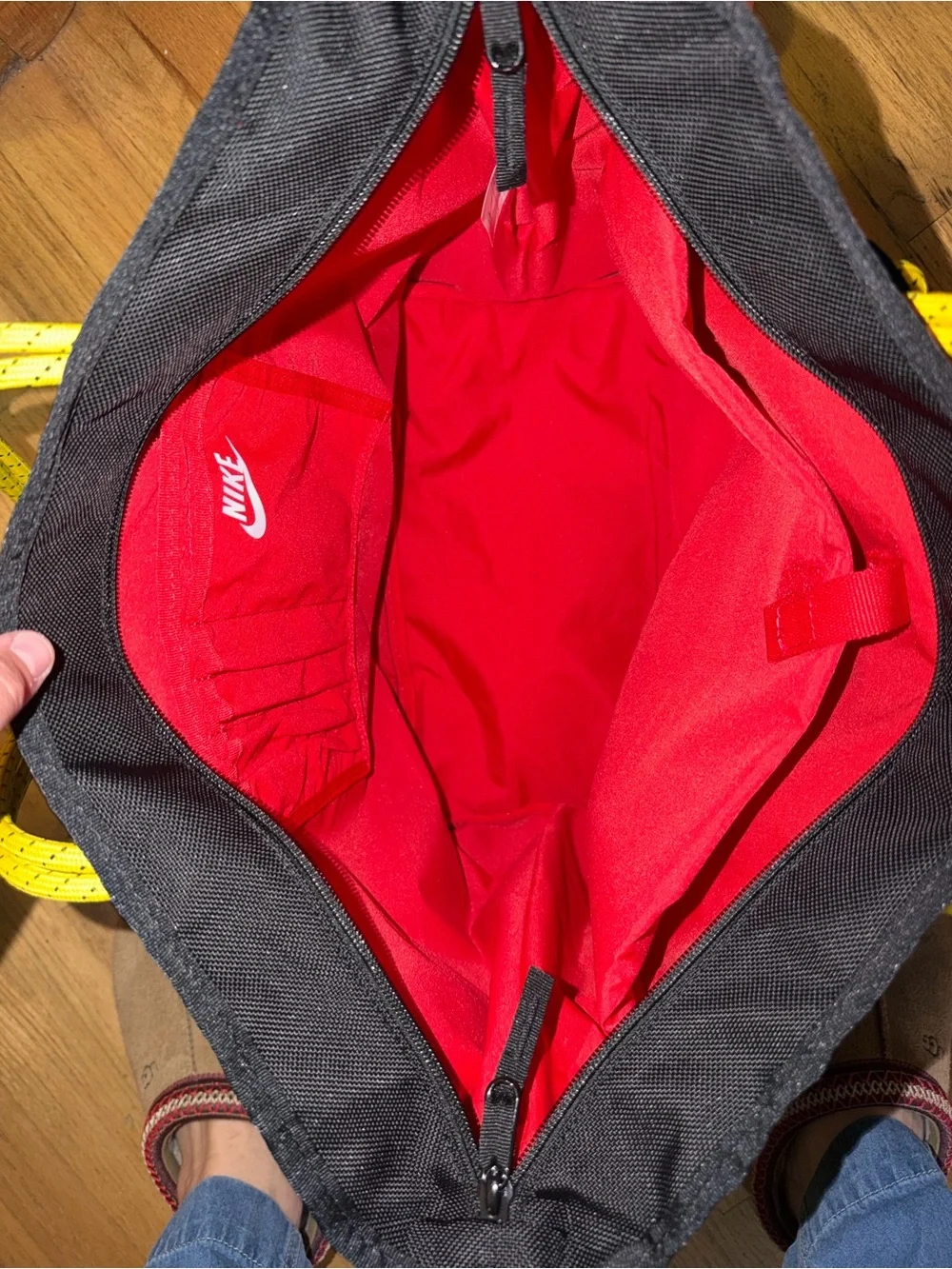 Nike Sportswear AF-1 Black Utility Tote Bag with Yellow Rope Handles